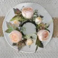 Elegant close-up of artificial rose and maple leaf wreath for table decoration - Artificial Rose Maple Wreath / Light Pink
