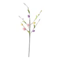 Close-up detail of colorful speckled Easter egg branch with green leaves for home decor - Easter Stem Style 2