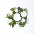 Corona portavelas de rosas blancas artificiales para decoración romántica de mesas de boda - Blanco