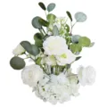 Détail de composition florale artificielle roses hortensies blancs, déco nordique mariage. - 50cm / Blanc