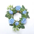Elegante corona de rosas azules artificiales para decoración de mesa de bodas - Azul claro