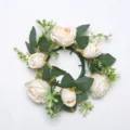 Corona de vela de rosa crema artificial para decoración romántica de mesa de boda - Champán