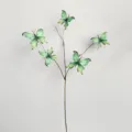 Detailansicht eines künstlichen Blütenstiels mit fünf realistischen grünen Schmetterlingen - 70cm (5-Kopf) / Grün