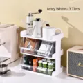3-tier ivory white dustproof desktop organizer rack for coffee capsules and tea bags - Triple Layer / Ivory