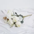 Elegante ramo de rosas y hortensias artificiales blancas para decoración romántica del hogar - Blanco