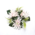 Multilayer artificial pink chrysanthemum candle ring with green leaves for home decor - Light Pink