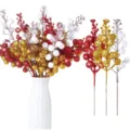 Artificial Christmas red berry branches glitter stems for holiday home party decoration - Red, Yellow and White 36-Piece Set