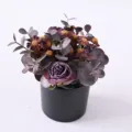 Retro Künstliche Blumen Topfpflanze mit Lila Rose und Kamelie Bonsai Heimdekoration - Dunkelbraun