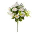 Elegant artificial white rose bouquet with realistic green leaves for home wedding decoration - White