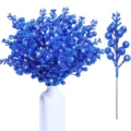 Blue Glitter Artificial Berry Branches Christmas Floral Picks Vase Home Decor Items - Royal Blue 36-Piece Set