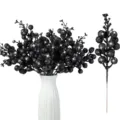 Black glitter artificial berry branches, decorative floral stems for home and holiday party decor. - Black 36-Piece Set
