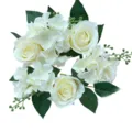 Elegante corona de rosas blancas y hortensias artificiales para decorar mesas - Blanco