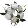Elegante corona de velas de rosas y hortensias blancas para decoración de mesa de boda - Blanco puro