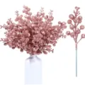 Pink glitter artificial berry branches, sparkling Christmas floral stems for holiday home decor. - Rose Gold 36-Piece Set