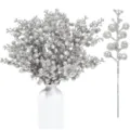 Silver glitter artificial berry branches, perfect for Christmas tree and home holiday floral decor. - Silver 36-Piece Set