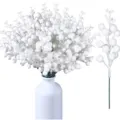 White artificial berry branches glitter frosted stems for Christmas wedding home decor - White 36-Piece Set
