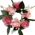 Elegante corona de rosas y hortensias de seda rosa para decoración de mesa de boda - Rosa loto