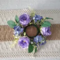 Elegante corona de rosas artificiales moradas portavelas para mesa de fiesta y boda de primavera - Guirnalda Púrpura Austin