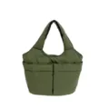 Borsa tote in nylon trapuntato verde militare con tasche esterne multiple e manici comodi - Taglia M / Verde