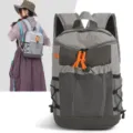 Mochila de montaña multifuncional de gran capacidad con diseño de malla y cordón - Gris