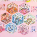 Detailed view of 3D miniature room stickers for children's DIY crafts and journals - Mixed Colors