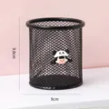 Cute black metal mesh pen holder with cartoon panda doll decor for desk organizer. - Black (Hollow Pen Holder)