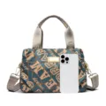 Sac à main de voyage imprimé lettres avec comparaison de taille par smartphone - Style Imprimé Lettre / Grande Capacité / Bleu