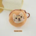 Lindo monedero de gato de peluche marrón con cremallera, tamaño mini de 8,5 cm de ancho - Estilo Gato Redondo / Diámetro 8.5cm