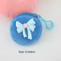 Runde blaue Plüschmünztasche mit süßer Schleife und Haken für Kopfhörer 8,4x8cm - 8.4x8cm / Blau