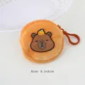 Cute orange plush capybara mini coin purse for coins and earphone storage, 8.3x9cm - Round Orange Capybara Style