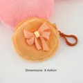 Süße orangefarbene Plüsch-Geldbörse mit rosa Schleife, kompakte Mini-Tasche 8,4x8 cm groß - 8.4x8cm / Braun mit hellbrauner Schleife