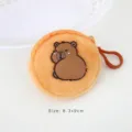 Cute plush capybara mini coin purse with hanging clip, size 8.3x9cm - Round Shy Capybara Style