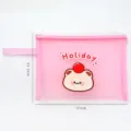 Bolsa de almacenamiento de malla rosa con cremallera y osito de dibujos animados, estuche portátil. - L / Manzana