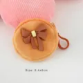 Süße Plüsch-Geldbörse mit Schleife in Orange, ideal für Kopfhörer und kleine Gegenstände - 8.4x8cm / Braun mit dunkelbrauner Schleife