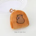 Cute brown plush capybara coin purse and mini earphone storage pouch with hook - Mini Backpack Shy Capybara Style