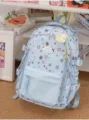 Zaino scolastico giapponese carino, borsa per studenti in tela con motivo stelle azzurro. - con portachiavi / Blu