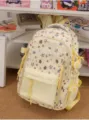Zaino per studenti carino in stile giapponese ins con motivo a stelle, borsa spaziosa. - con portachiavi / Giallo