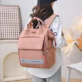Pink quilted multi-function diaper backpack with large capacity and portable design for moms. - L / Pink