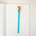 Cute blue gel pen with creative rainbow topper on notebook, 17cm length, approx 7g - Rainbow Style