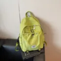 Large capacity lime green nylon school backpack for students with multiple pockets - Green