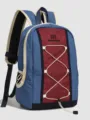 Durable outdoor hiking backpack with reflective strips and bungee cord in blue and red. - Denim Blue / One Size