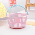 Small cute pink plastic storage basket with blue handle for cute desk organization - Round Simple Style (No Decoration) / Round