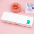 Astuccio portapenne bianco in plastica minimalista con adesivo dinosauro verde carino. - Scatola bianca dinosauro / astuccio a cartone animato