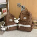 Due zaini scolastici in velluto a coste marroni con pizzo e simpatici ciondoli a coniglio - Taglia L / Marrone