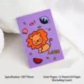 Cute purple mini notebook featuring a cartoon lion illustration, perfect for students - 105x70mm / Lion Mini Notebook