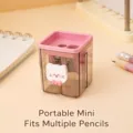 Taille-crayon manuel mignon en forme de chat rose à double trou pour écoliers et enfants - Style Chaton avec Nœud Papillon