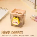 Taille-crayon mignon à double trou avec motif de lapin jaune et corps transparent - Lapin Rougeur