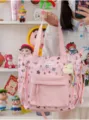 Sac à dos d'étudiant en toile rose cartable avec joli motif d'étoiles et poches. - Sacs à bandoulière rose