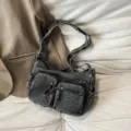 Dames gewassen denim crossbody tas grote capaciteit casual schoudertas modieuze tas - 9 / Zwart