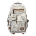 Sac à dos scolaire camouflage gris grande capacité avec mini pochette assortie. - Sac à Dos + Porte-monnaie (78) / Blanc